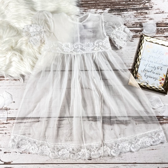 Unknown Other - Unlined Sheer Mesh & Lace Childs Dress